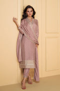 Lavender Viscose Jacquard Silk Straight-Cut Suit & Embroidered Dupatta