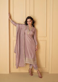 Lavender Viscose Jacquard Silk Straight-Cut Suit & Embroidered Dupatta