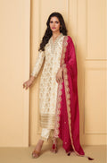 Ivory Viscose Jacquard Silk Straight-Cut Suit & Embroidered Dupatta