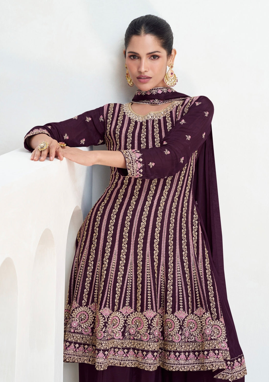 Deep Wine Sharara Suit with Luxurious Embroidery