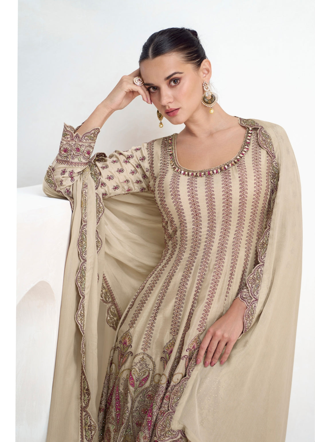 Beige Sharara Suit with Exquisite Traditional Embroidery