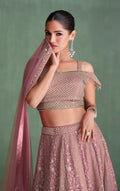 Rose Pink Bridal Lehenga with Mirror and Thread Work