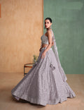 Silver Grey Sequined Georgette Bridal Lehenga with Modern Embroidery