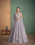 Silver Grey Sequined Georgette Bridal Lehenga with Modern Embroidery