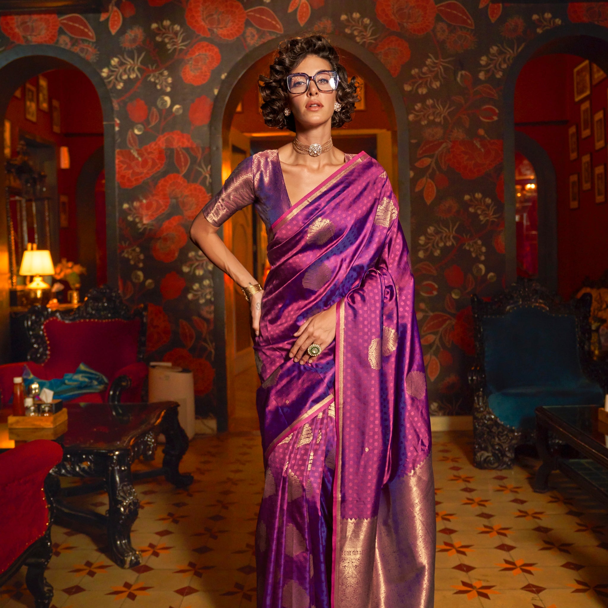 Purple Handloom Silk Saree with Intricate Zari Work