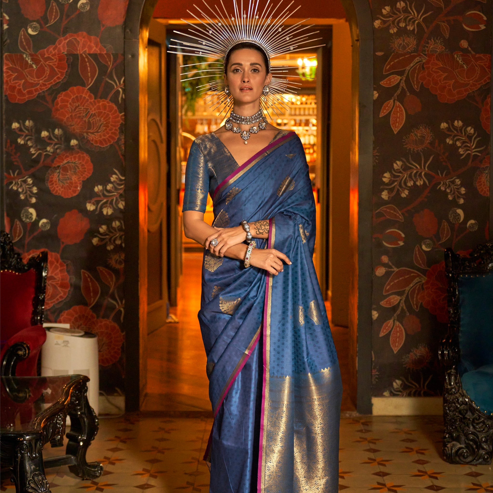 Blue Handloom Silk Saree with Intricate Zari Weaving