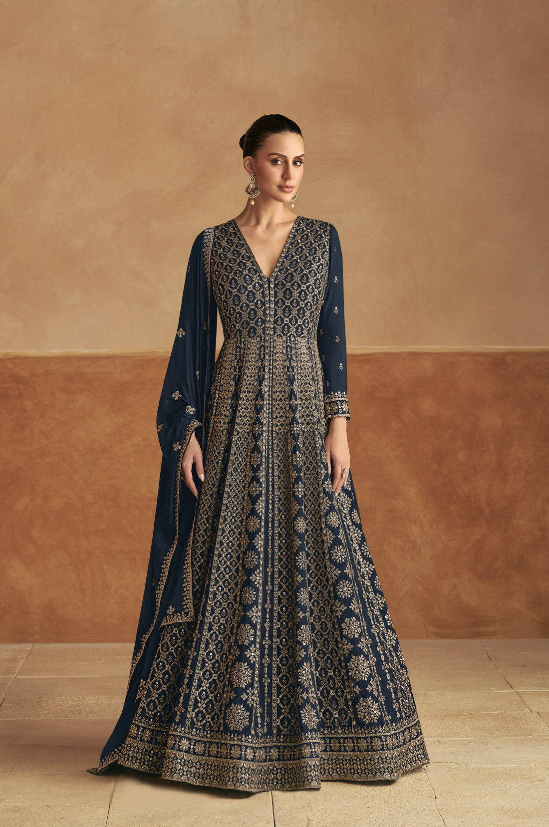 Royal Blue Embroidered Anarkali Suit with Dupatta