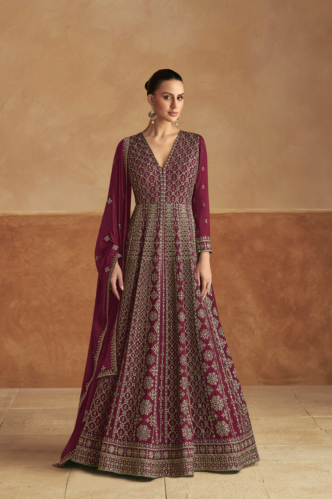 Rich Plum Anarkali Suit with Intricate Embroidery Dupatta