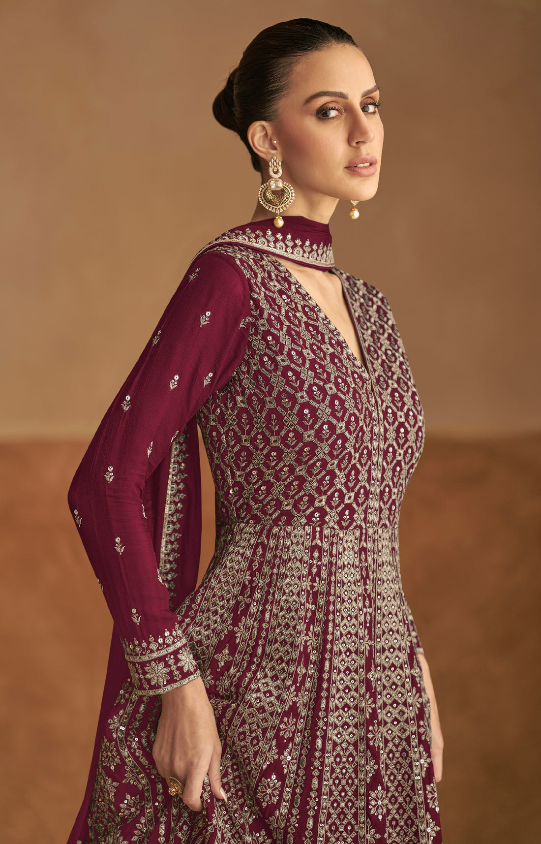 Rich Plum Anarkali Suit with Intricate Embroidery Dupatta