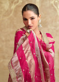 Pink Embroidered Sharara Suit with Striped Dupatta