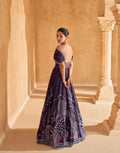 Purple Embroidered Off-Shoulder Gown in Chinon Silk