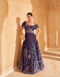 Purple Embroidered Off-Shoulder Gown in Chinon Silk