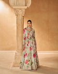 Mint Green Floral Embroidered Gown in Chinon Silk with Dupatta