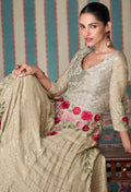 Beige Floral Embroidered Chinon Silk Anarkali Gown