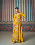 Yellow Embroidered Silk Anarkali Gown with Asymmetrical Draping