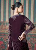 Deep Plum Embroidered Silk Gown with Elegant Long Jacket