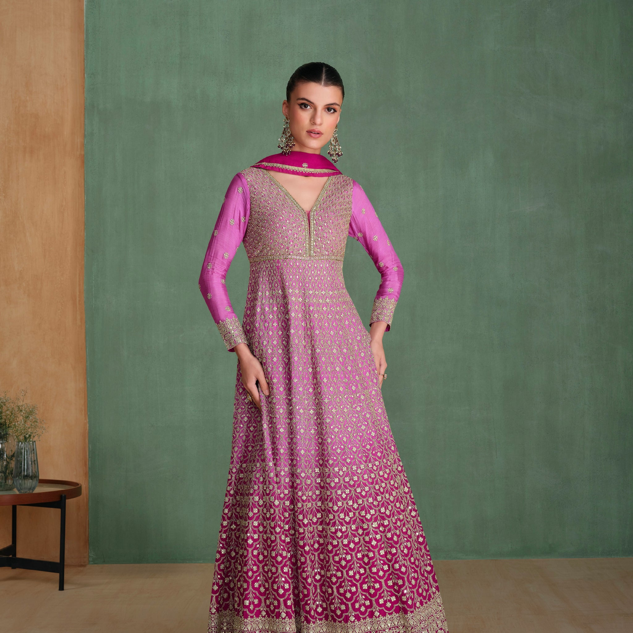 Purple Georgette Anarkali Suit with Heavy Swarovski Embroidery