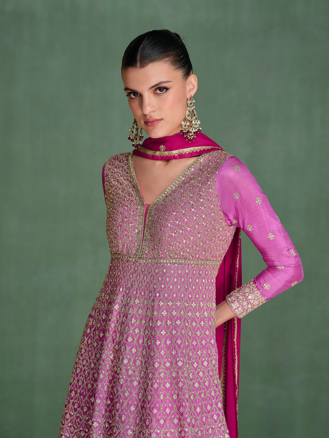 Purple Georgette Anarkali Suit with Heavy Swarovski Embroidery