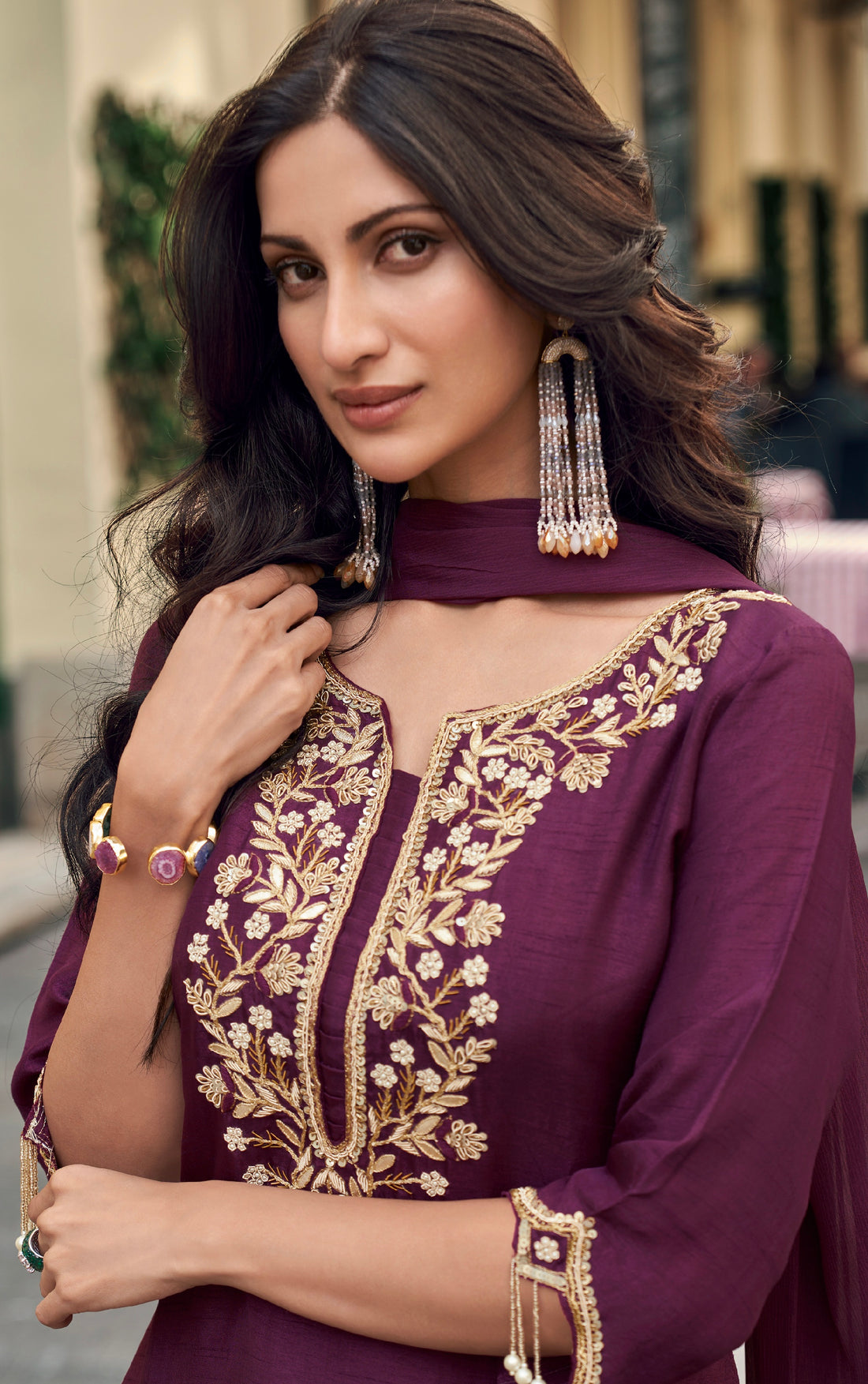 Plum Purple Sharara Suit with Embellished Silk Dupatta