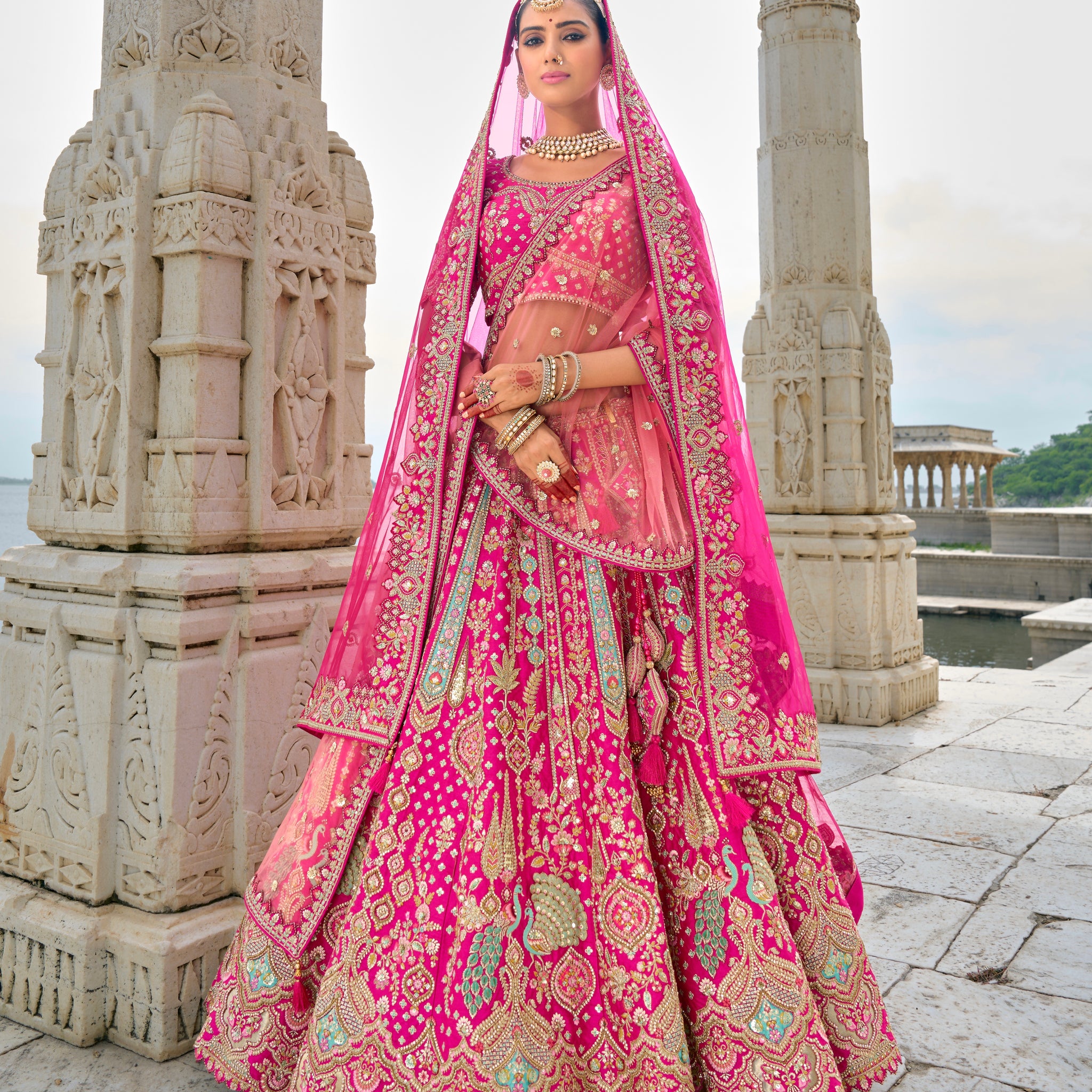 Bright Pink Lehenga with Rich Embroidery and Flared Silhouette