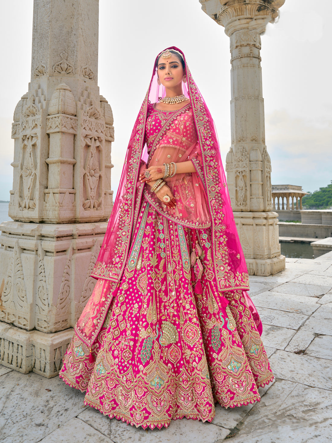 Bright Pink Lehenga with Rich Embroidery and Flared Silhouette