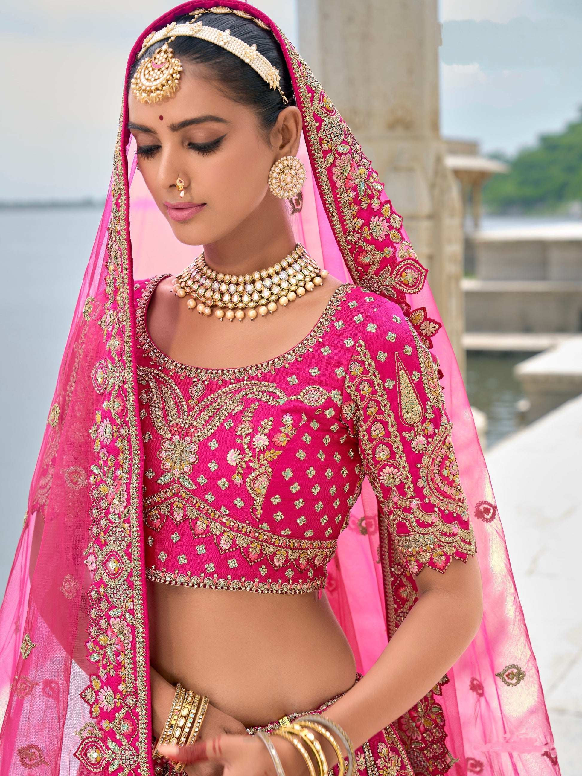 Bright Pink Lehenga with Rich Embroidery and Flared Silhouette