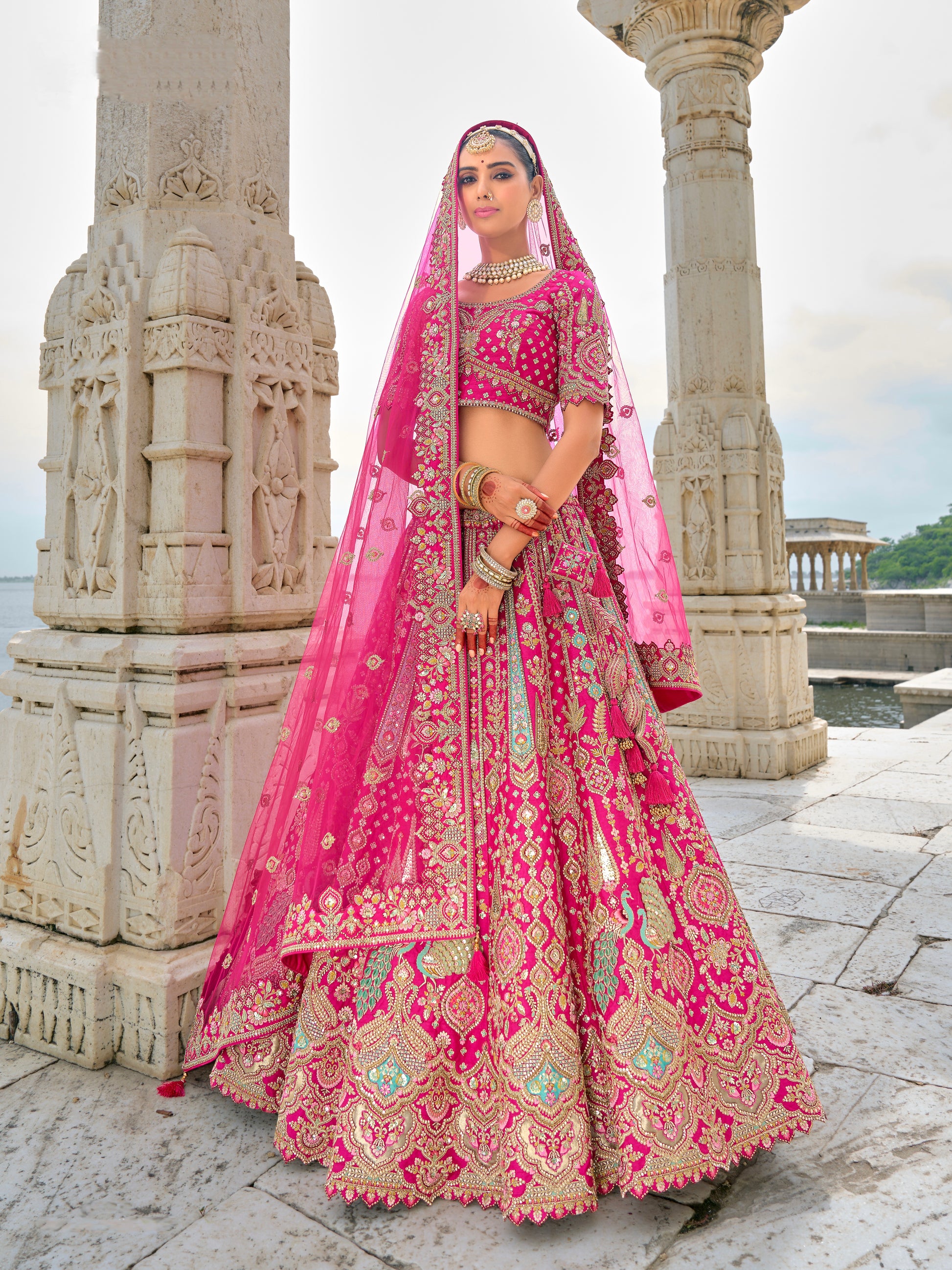 Bright Pink Lehenga with Rich Embroidery and Flared Silhouette