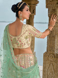 Pastel Green and Gold Embroidered Bridal Lehenga