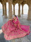 Pink Bridal Lehenga with Embroidery and Net Dupatta