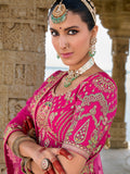 Pink Bridal Lehenga with Embroidery and Net Dupatta