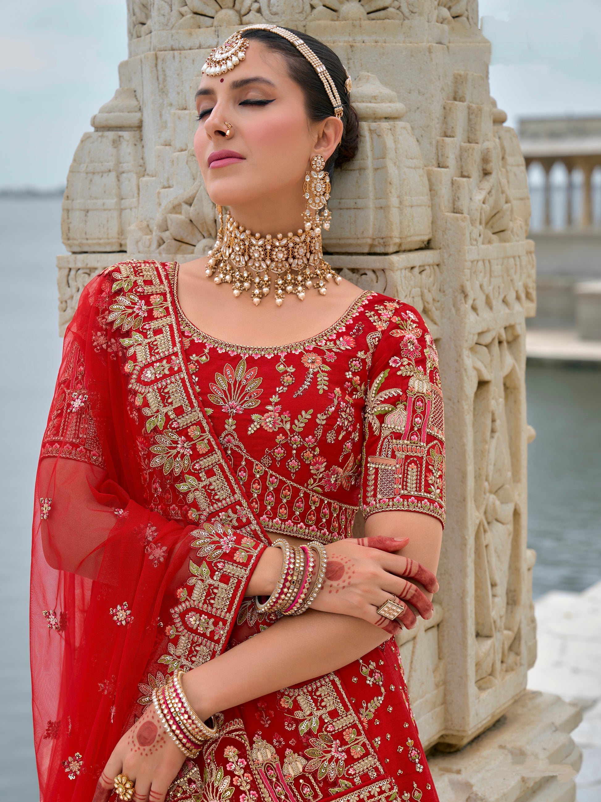 Red Bridal Lehenga with Intricate Embroidery