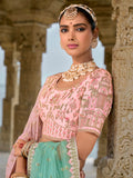 Pink Bridal Lehenga with Heavy Embroidery and Net Dupatta