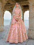 Pink Bridal Lehenga with Heavy Embroidery and Net Dupatta