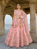 Pink Bridal Lehenga with Heavy Embroidery and Net Dupatta