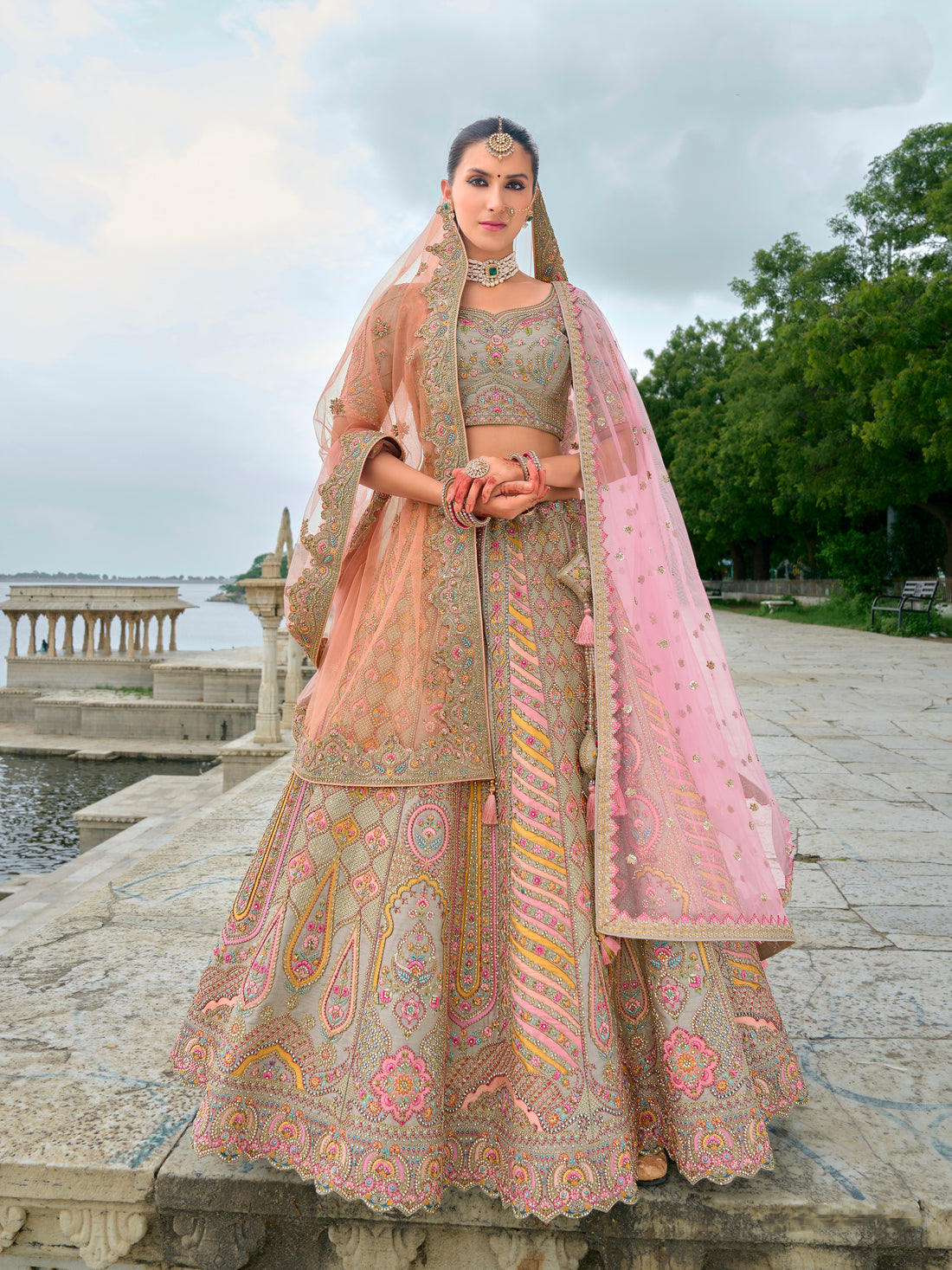 Peach Bridal Lehenga with Soft Embroidery