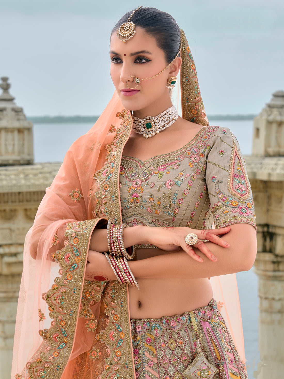 Peach Bridal Lehenga with Soft Embroidery