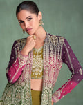 Olive Green Palazzo Suit with Embroidered Mirror Work