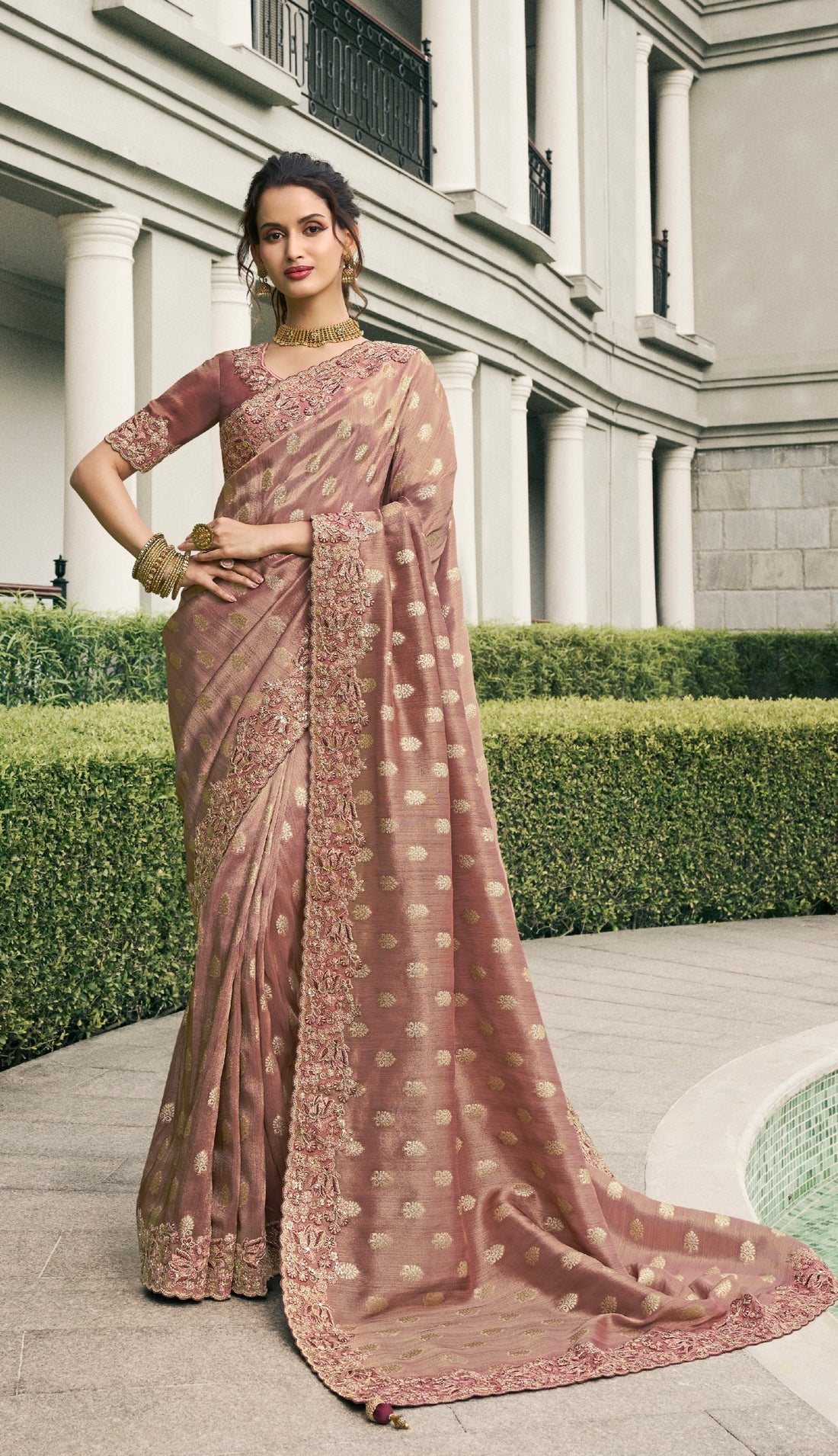 Mauve Pure Tissue Silk Saree with Real Mirror Border