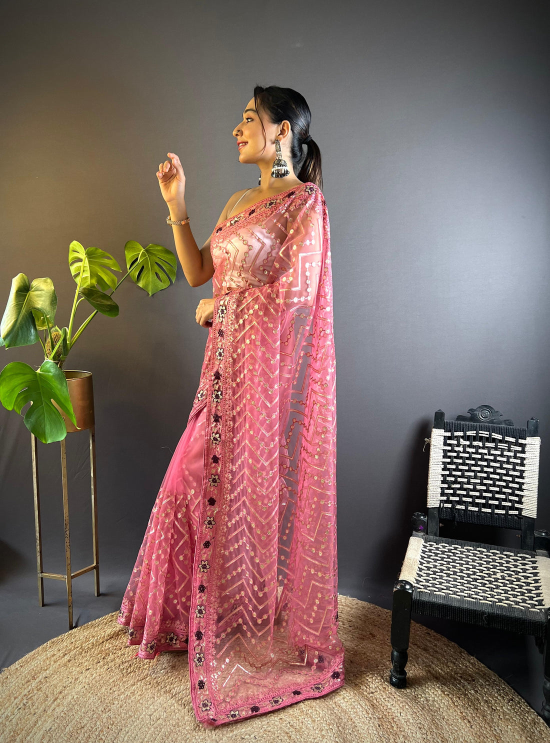 Butterfly Net Saree