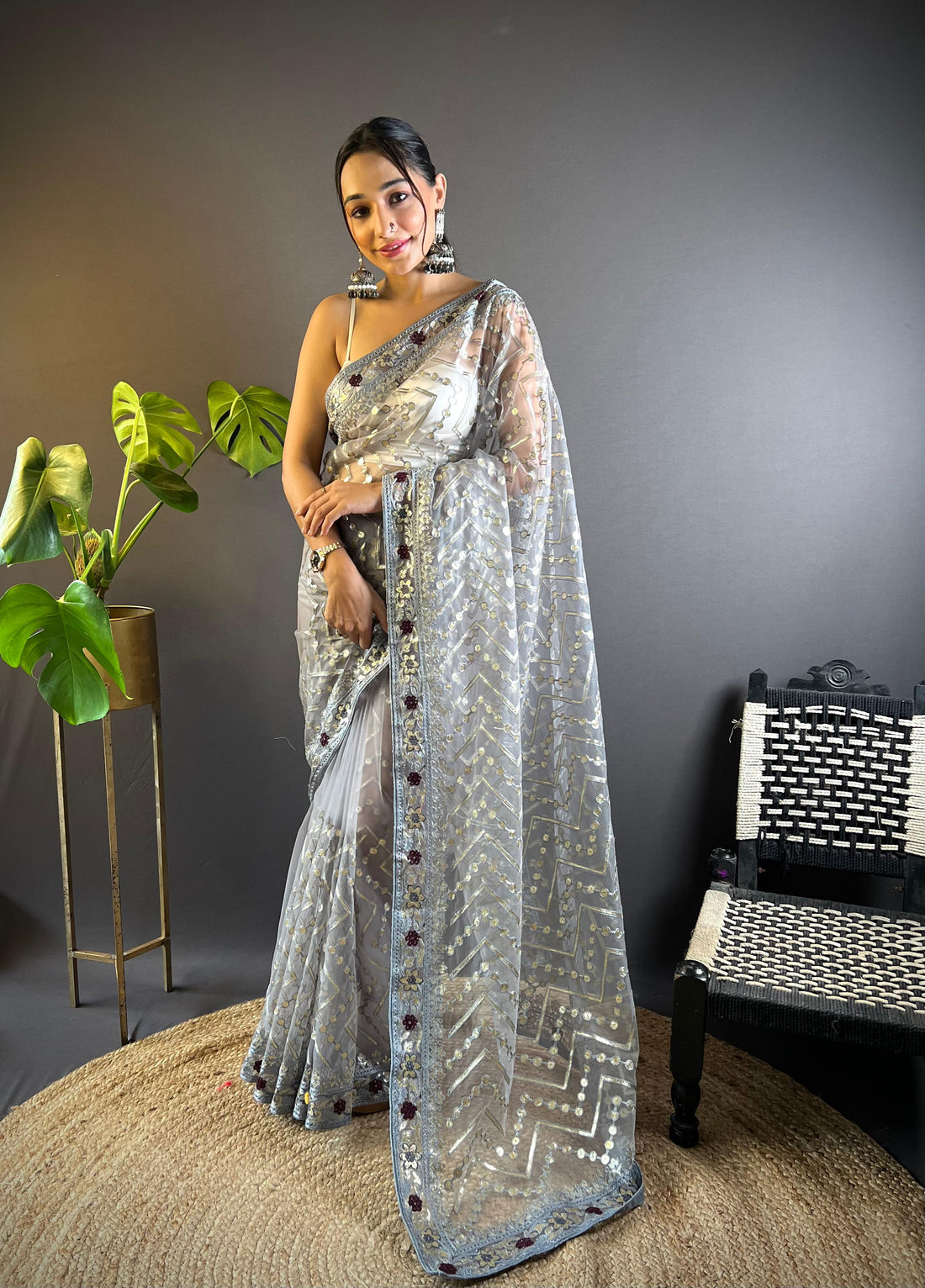 Butterfly Net Saree