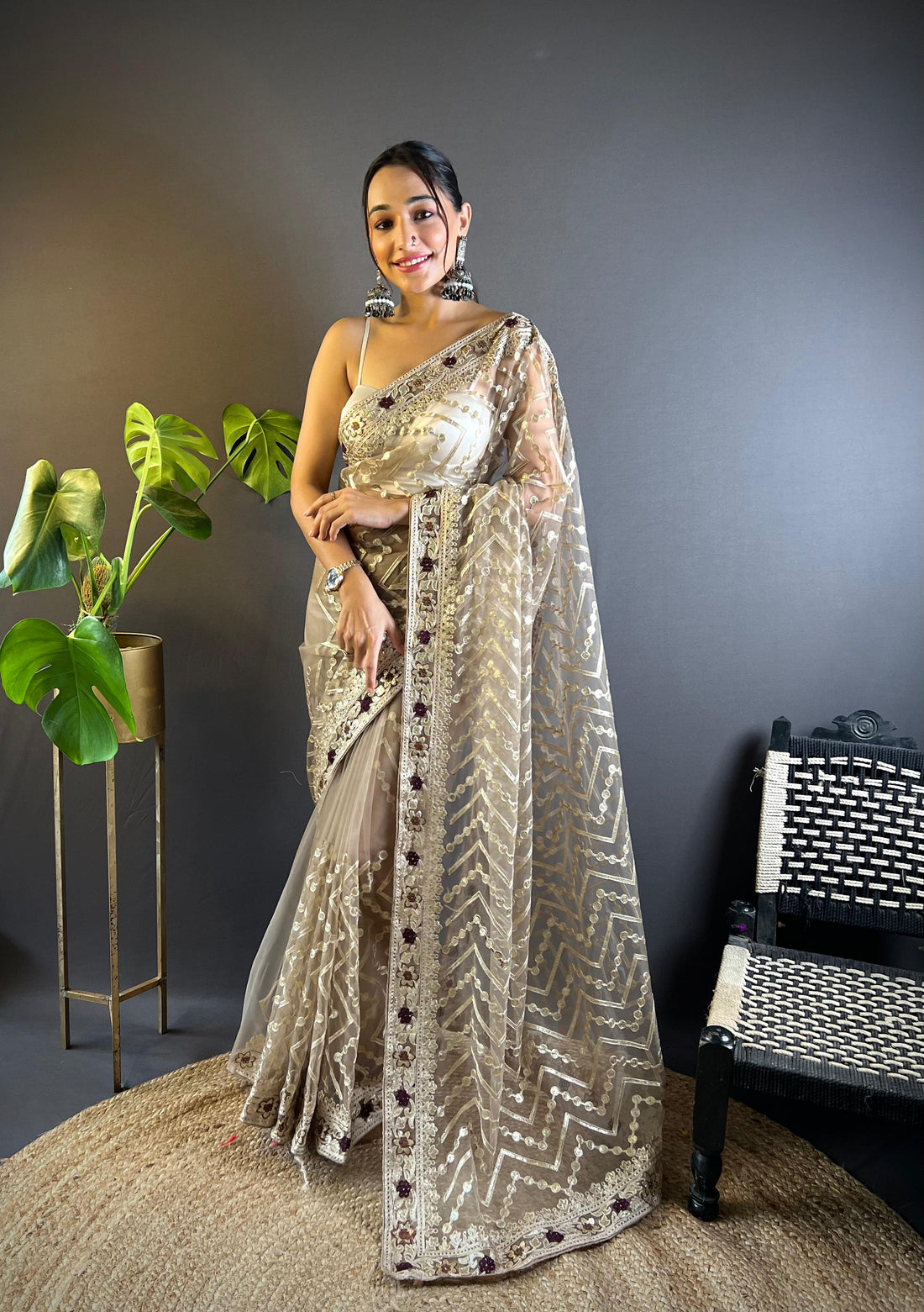 Butterfly Net Saree