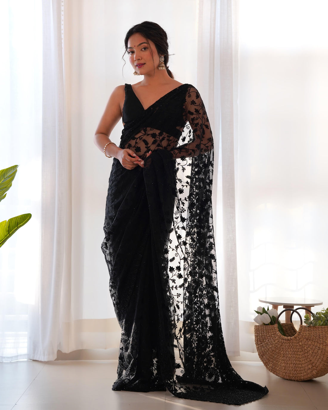 Butterfly Net Saree