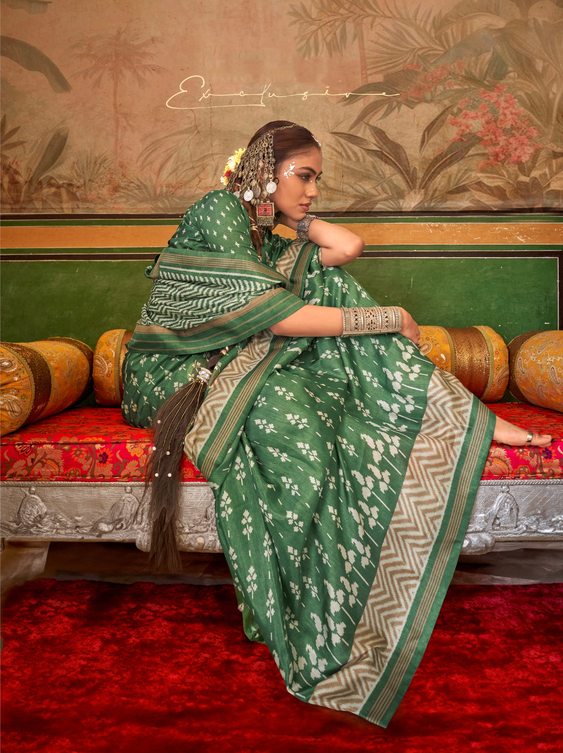 Green & White Mercerized Sigma Silk Saree