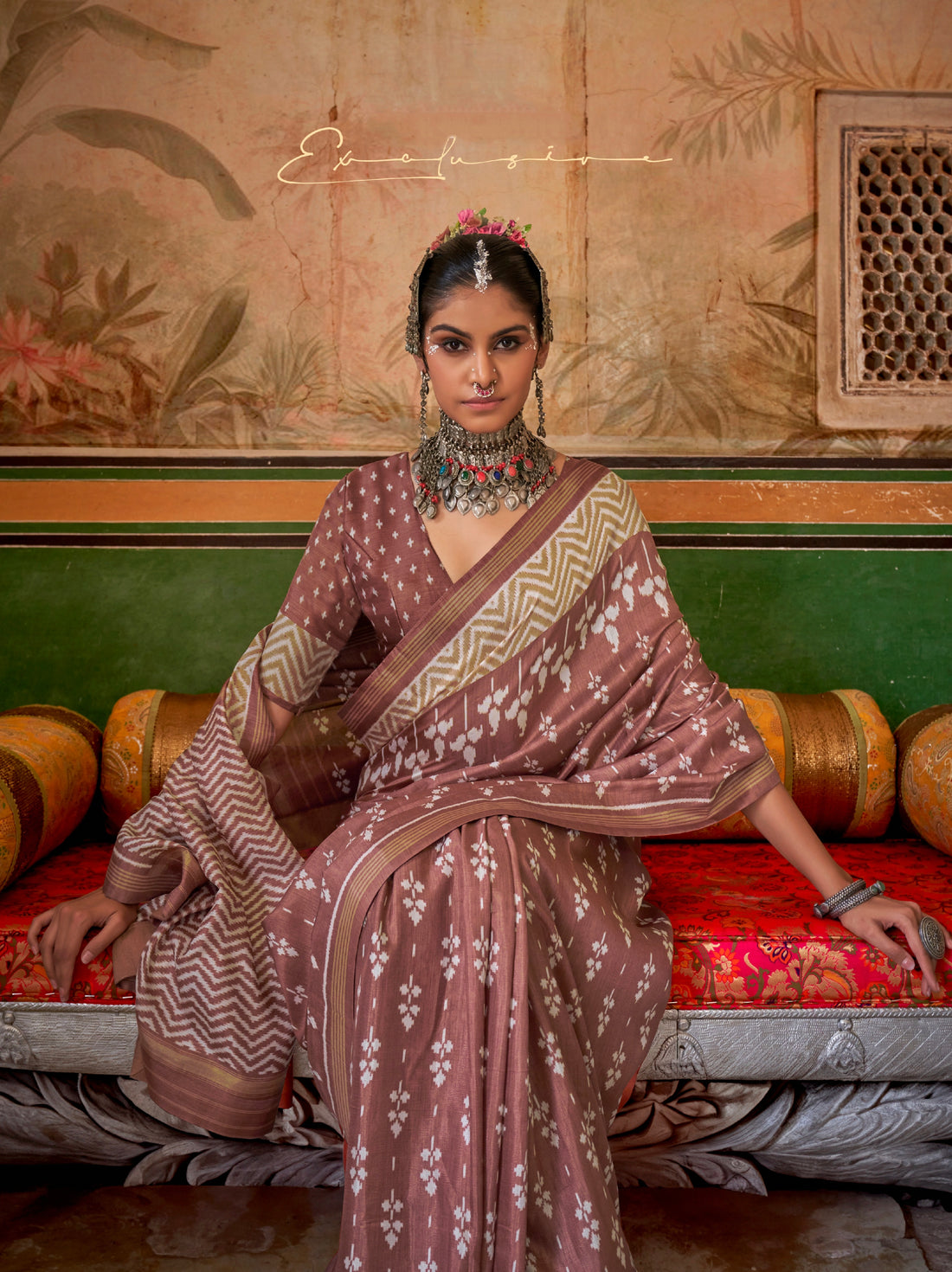 Mauve & Beige Mercerized Sigma Silk Saree with Aqua Finish