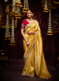 Golden Yellow Banarasi Kanjivaram Saree with Embroidery & Zari Border