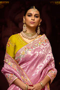 Baby Pink Banarasi Kanjivaram Saree with Sequin & Zari Work