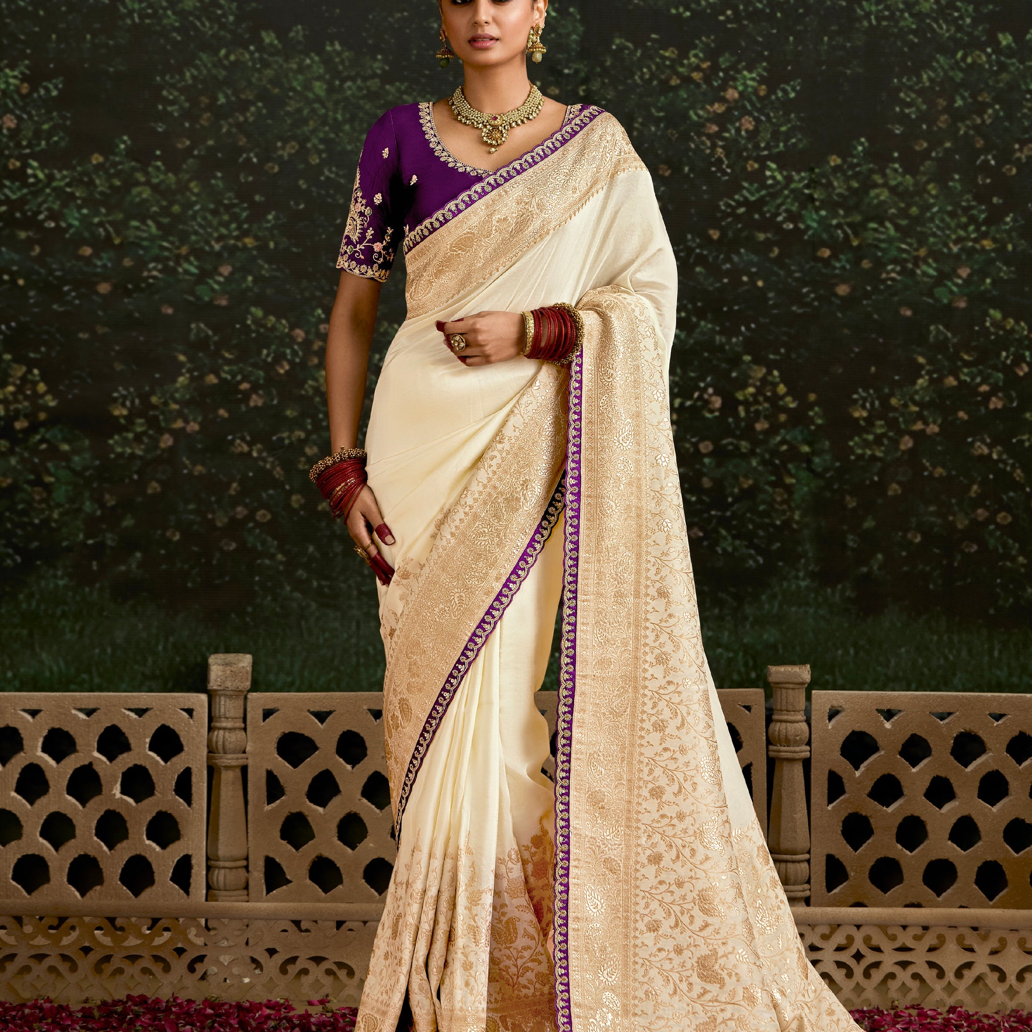 Ivory Dola Silk Saree with Embroidered Sequence Border