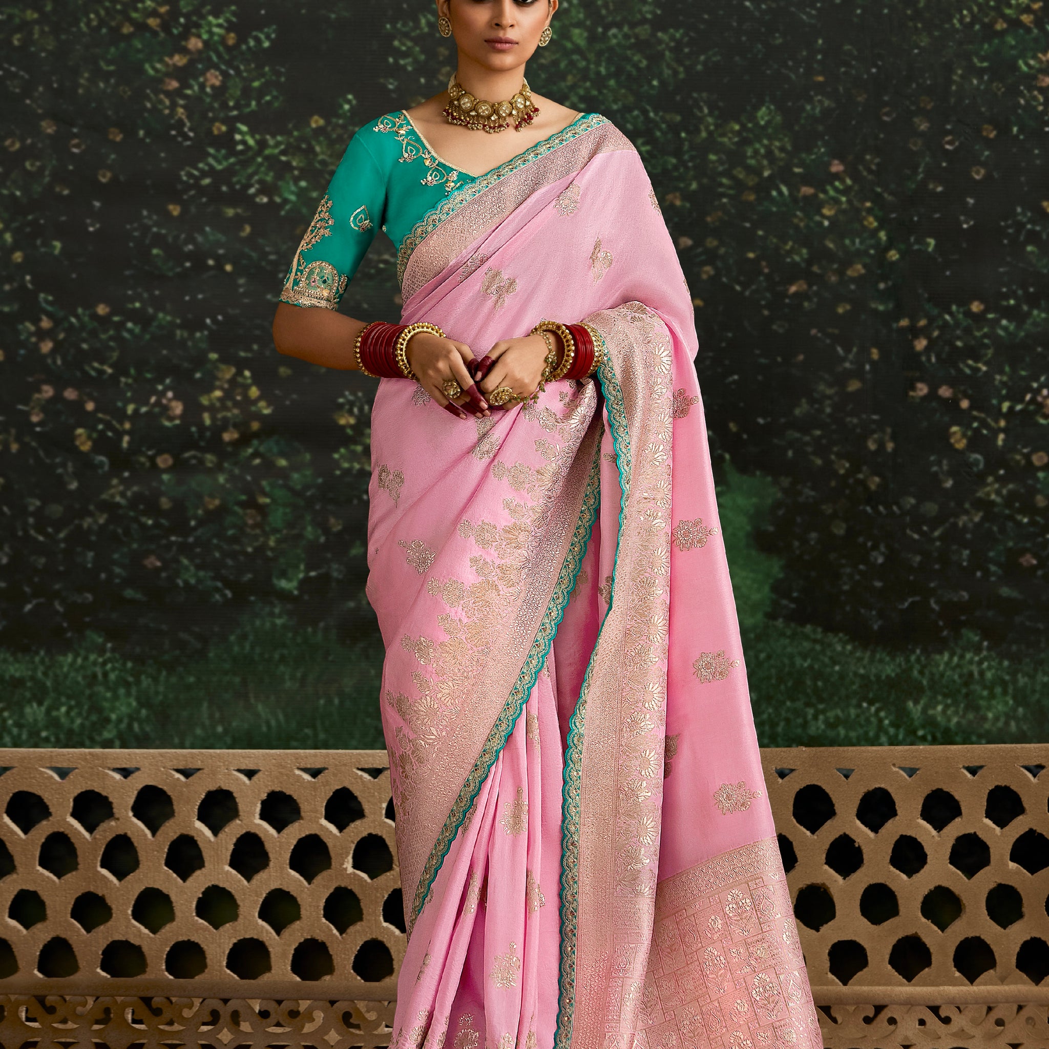 Pastel Pink Dola Silk Saree with Embroidered Sequence Border