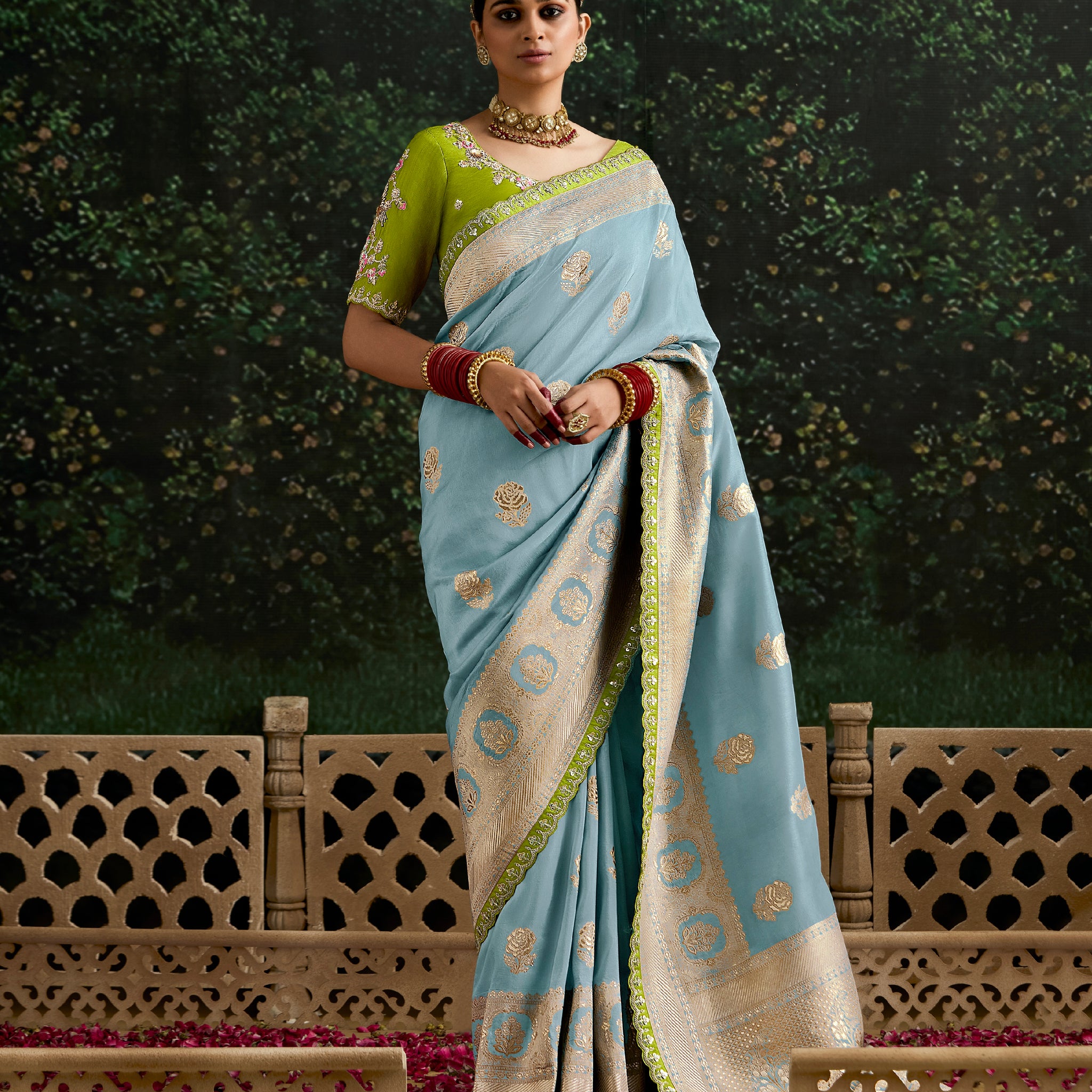 Sky Blue Dola Silk Saree with Embroidered Sequence Border