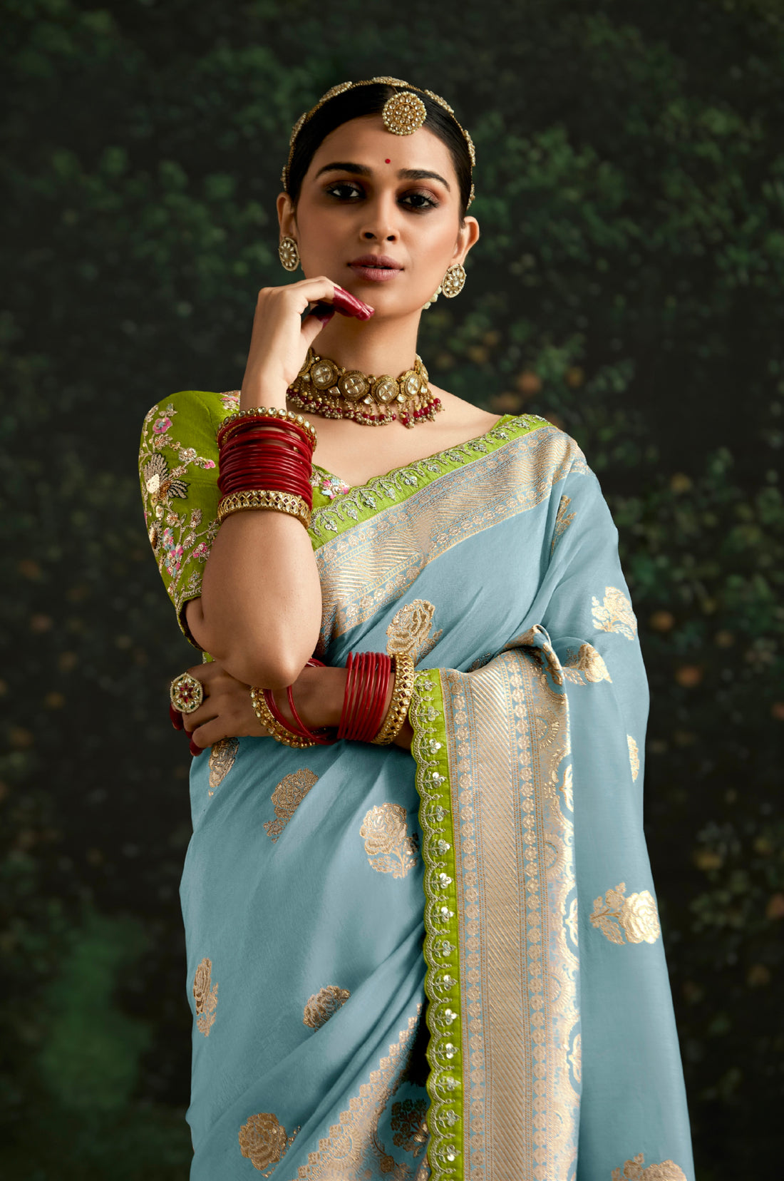 Sky Blue Dola Silk Saree with Embroidered Sequence Border